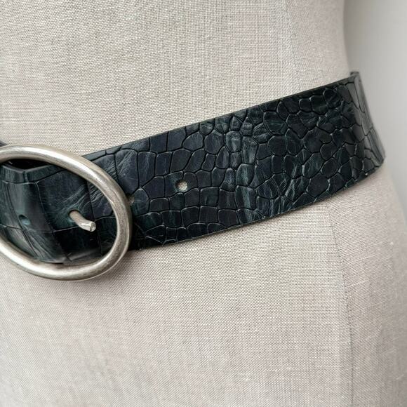 Orciani Croc Embossed Black Leather Belt Silver Buckle Made in Italy 75 US XS/2 main image 14
